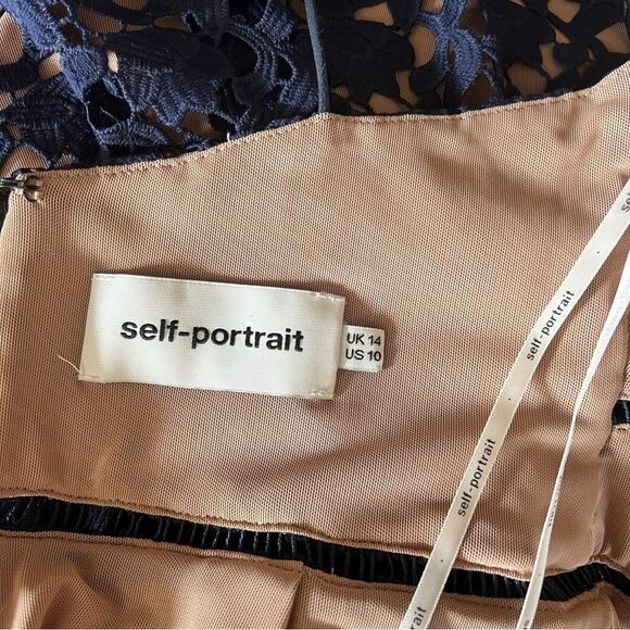 Self-Portrait Azaelea Navy Blue Guipure Lace Midi Dress, Size 10 - Picture 8 of 9